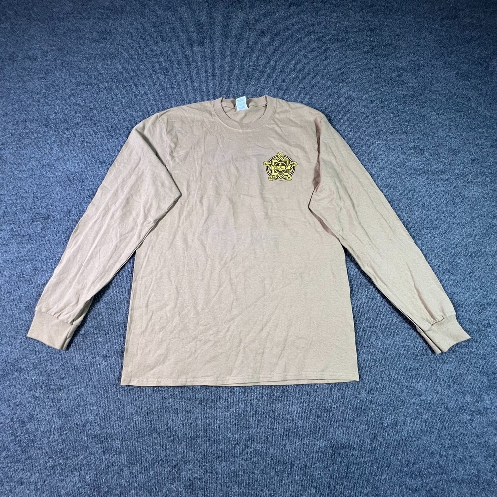 Port & Company Mens L Beige Cotton WSP Graphic Long Sleeve T-Shirt Regular Fit